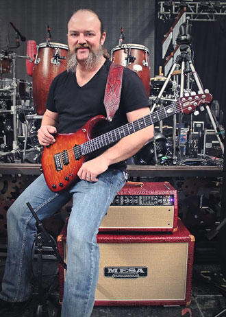 John Driskell Hopkins of Zac Brown Band with his custom Red Crocodile embossed leather/Tan Grille Mark V head and matching 2x12 Rectifier Horizontal cabinet. 
